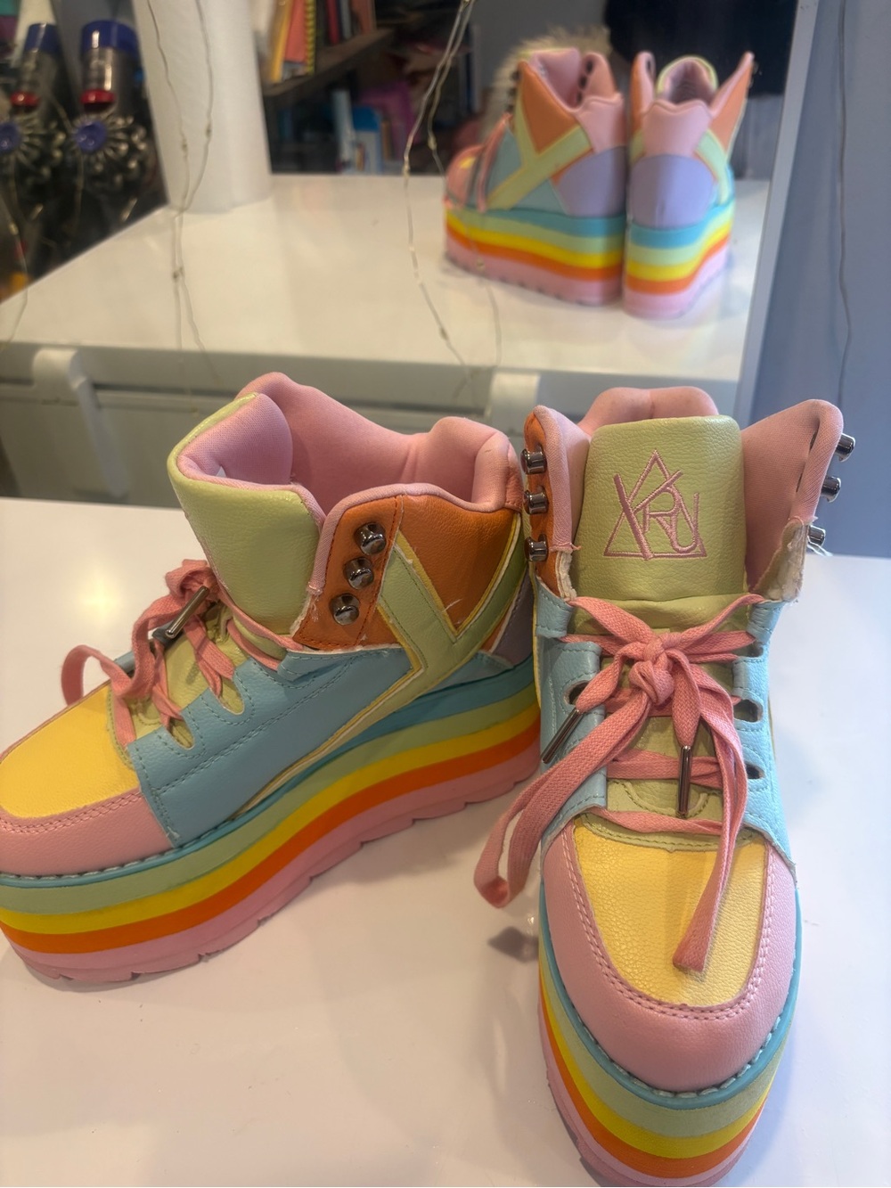 YRU Pastel Rainbow Platform Sneakers - Pink, Blue, Orange, Yellow, Lavender - Picture 6 of 9